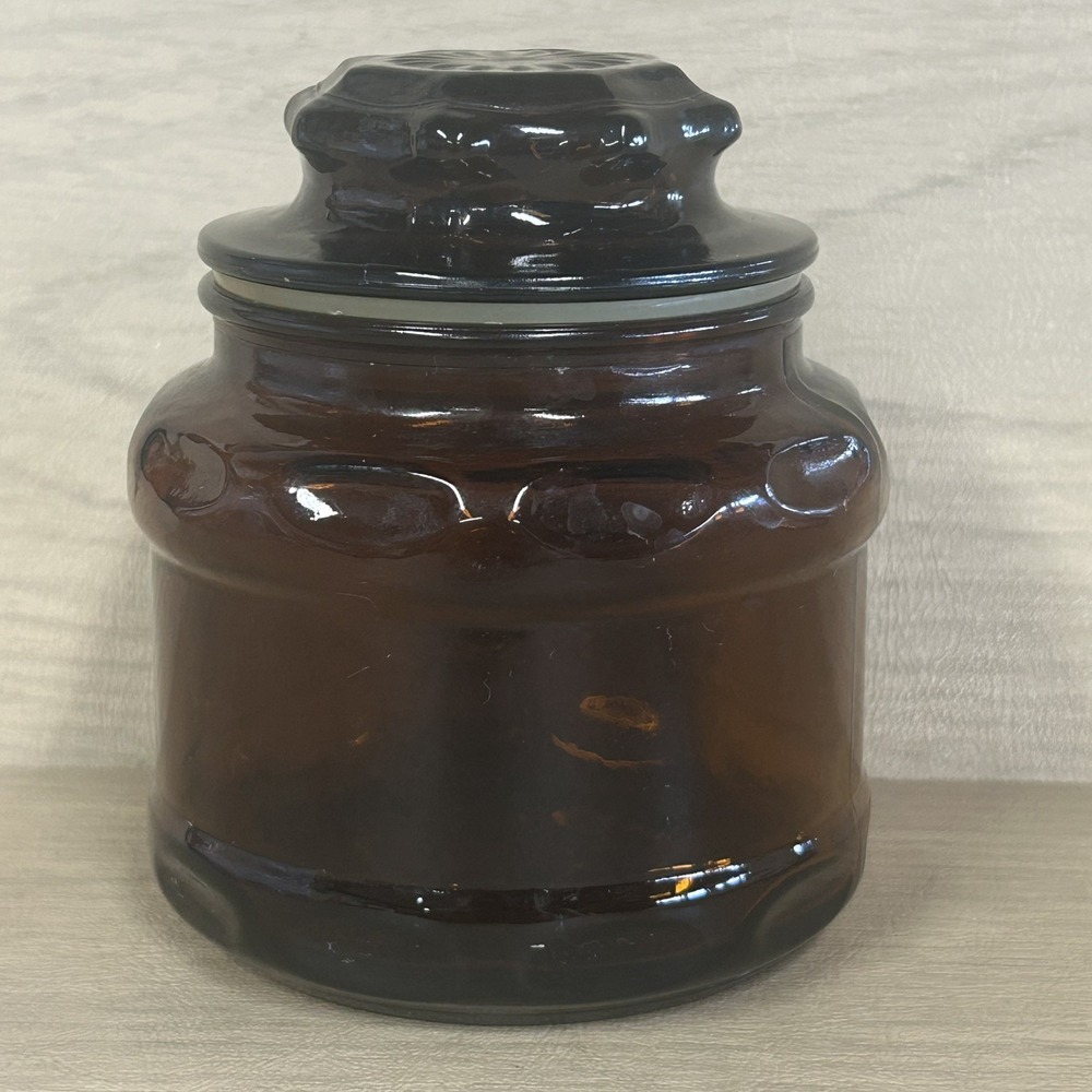 Vintage Dark Brown Amber Glass Apothecary Canister Spice Jar Starburst Lid